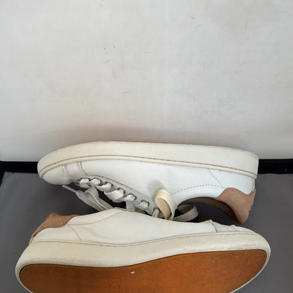Ugg White Leather Sneakers with‎ Tan Accents women’s size 6